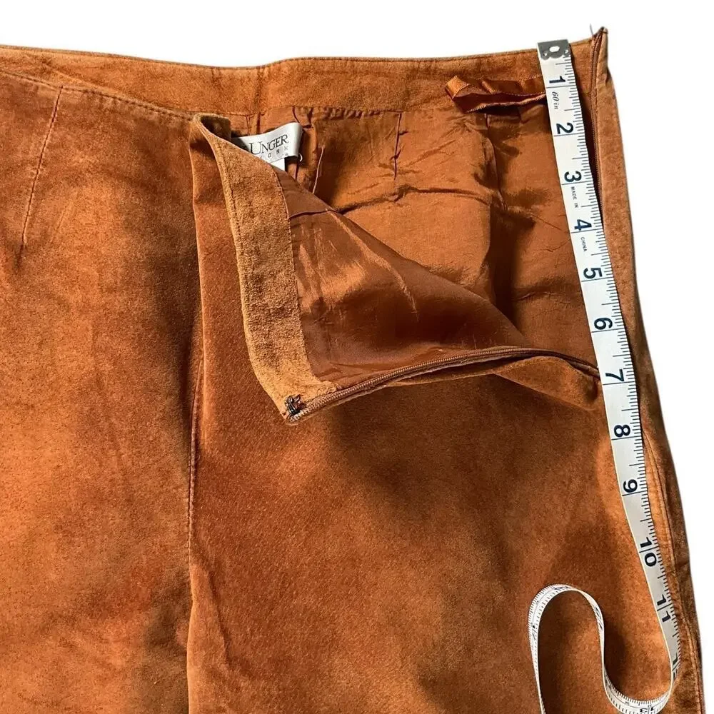 Kay Unger New York Camel Brown Straight Leg Western 100% Sueded Leather Size 10